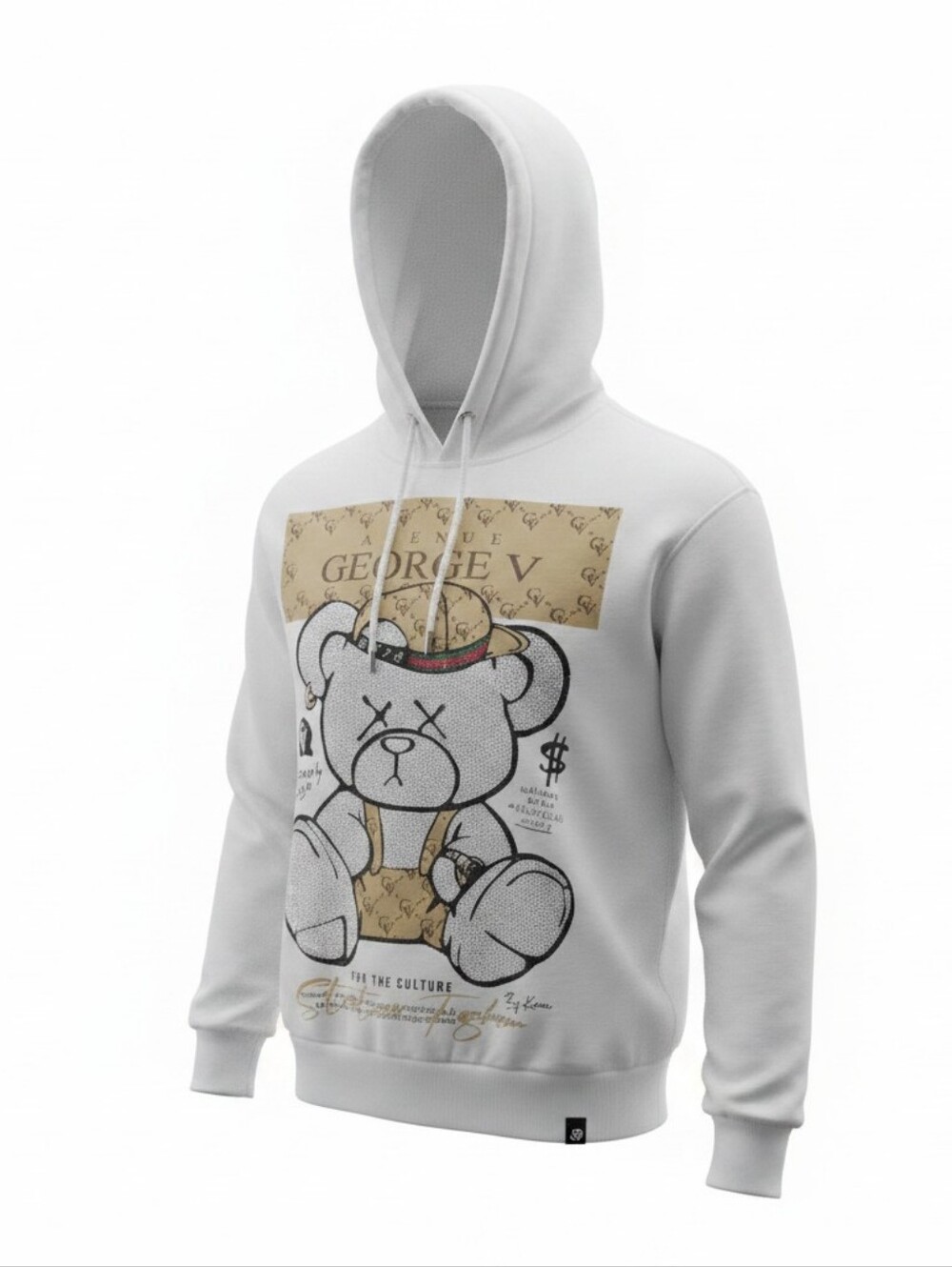 🧸Avenue George V Paris White Bear Hoodie Rhinestone "Rich Club" Men’s Large